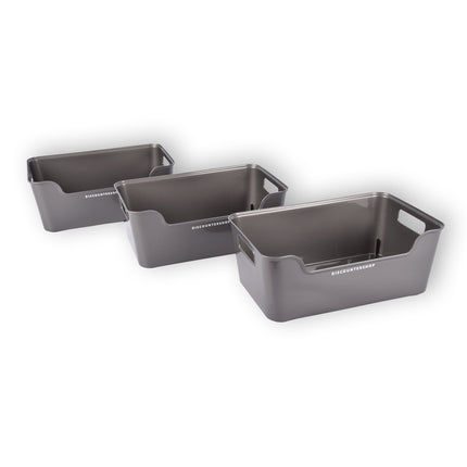 Stijlvolle Opbergmanden Van Grijs Plastic - Set Van 3 Stuks - Compact En Lichtgewicht - Inhoud Van 1 Liter - Afmetingen 17,5cm x 27cm x 11cm.