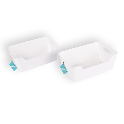 2x Witte Plastic Opbergmand Met Een Stijlvol Ontwerp - Compact En Makkelijk Mee Te Nemen - Inhoud Van 1 Liter - Afmetingen 17,5cm x 27cm x 11cm