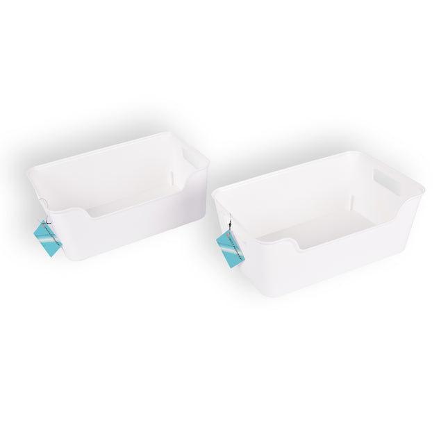 2x Witte Plastic Opbergmand Met Een Stijlvol Ontwerp - Compact En Makkelijk Mee Te Nemen - Inhoud Van 1 Liter - Afmetingen 17,5cm x 27cm x 11cm