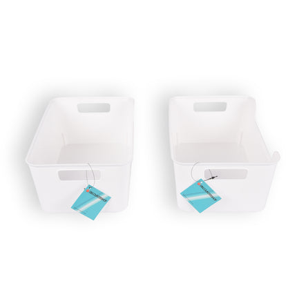 2x Witte Plastic Opbergmand Met Een Stijlvol Ontwerp - Compact En Makkelijk Mee Te Nemen - Inhoud Van 1 Liter - Afmetingen 17,5cm x 27cm x 11cm