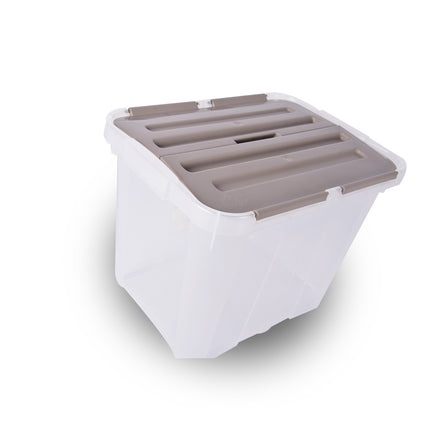 Opbergbox | Grijs | 30cm*28cm*37.5cm | Stapelbare opbergbox | 24 Liter | Waterdicht | Met Klapdeksel