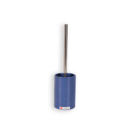 Blauwe WC Borstelhouder - Vrijstaande Sanitair Accessoire voor Badkamer - Keramiek - 9cm x 37cm