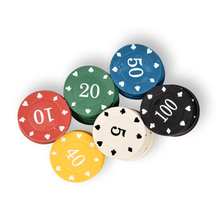 6x 48-delige Pokerchips - Pokerset | Pokeren, Casino | Plastic | Rood, Blauw, Zwart, Wit, Geel, Groen | 20.5cm x 6.5cm x 5cm | Aanbevolen vanaf 10 jaar 