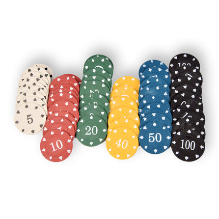 6x 48-delige Pokerchips - Pokerset | Pokeren, Casino | Plastic | Rood, Blauw, Zwart, Wit, Geel, Groen | 20.5cm x 6.5cm x 5cm | Aanbevolen vanaf 10 jaar 
