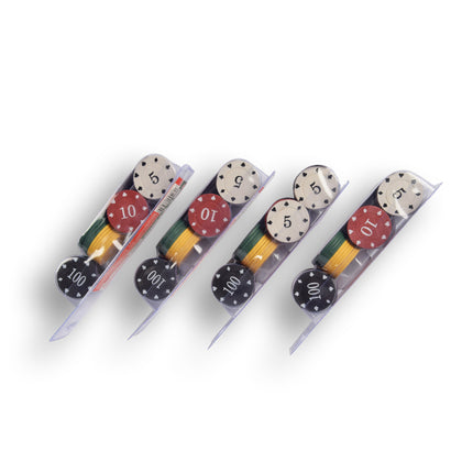 4x 48-delige Pokerchips - Pokerset | Pokeren, Casino | Plastic | Rood, Blauw, Zwart, Wit, Geel, Groen | 20.5cm x 6.5cm x 5cm | Aanbevolen vanaf 10 jaar 