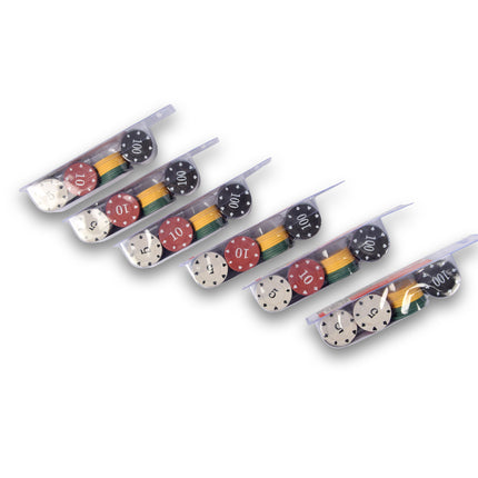 6x 48-delige Pokerchips - Pokerset | Pokeren, Casino | Plastic | Rood, Blauw, Zwart, Wit, Geel, Groen | 20.5cm x 6.5cm x 5cm | Aanbevolen vanaf 10 jaar 