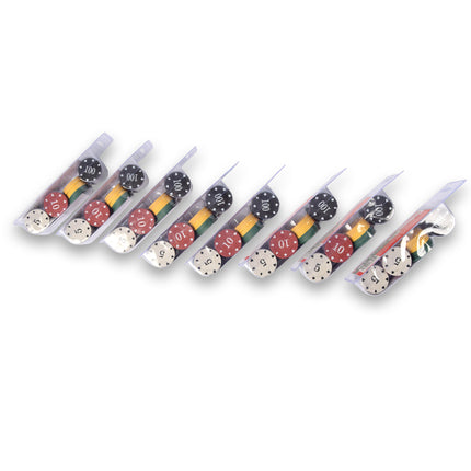 8x 48-delige Pokerchips - Pokerset | Pokeren, Casino | Plastic | Rood, Blauw, Zwart, Wit, Geel, Groen | 20.5cm x 6.5cm x 5cm | Aanbevolen vanaf 10 jaar 