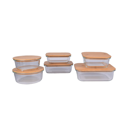 Transparante Saladekom met Deksel van Glas en Bamboe - Handig voor Vershoudbakjes - 15cmx6.50cm - 600 ml - Vaatwasser- en Magnetronbestendig