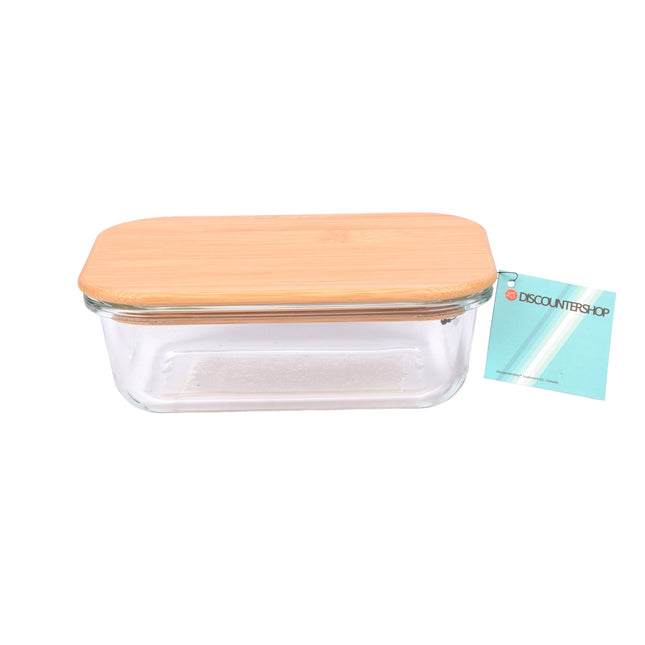 Houd Uw Eten Vers & Stijlvol: 0.64L - Glazen Vershoudbak met Bamboe Deksel - 18cmx13cmx6cm