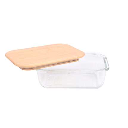 Houd Uw Eten Vers & Stijlvol: 0.64L - Glazen Vershoudbak met Bamboe Deksel - 18cmx13cmx6cm