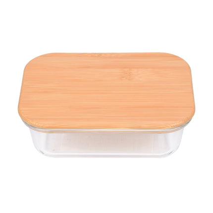 Houd Uw Eten Vers & Stijlvol: 0.64L - Glazen Vershoudbak met Bamboe Deksel - 18cmx13cmx6cm
