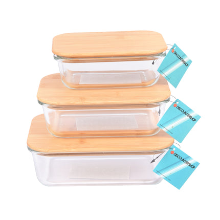 Houd Uw Eten Vers & Stijlvol: 0.64L - Glazen Vershoudbak met Bamboe Deksel - 18cmx13cmx6cm