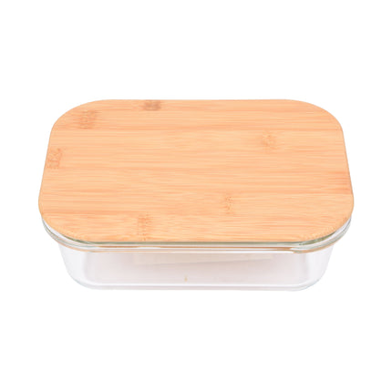 Houd Uw Eten Vers & Stijlvol: 1.04L - Glazen Vershoudbak met Bamboe Deksel - 18cmx13cmx6cm