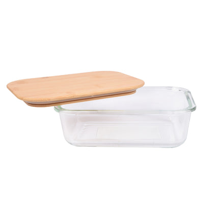 Houd Uw Eten Vers & Stijlvol: 1.04L - Glazen Vershoudbak met Bamboe Deksel - 18cmx13cmx6cm