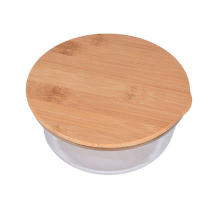 Transparante Saladekom met Deksel van Glas en Bamboe - Handig voor Vershoudbakjes - 15cmx6.50cm - 600 ml - Vaatwasser- en Magnetronbestendig