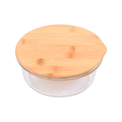 Transparante Saladekom van Glas en Bamboe - 17.5 cm - Met Deksel - Ideaal voor Vershoudbakjes