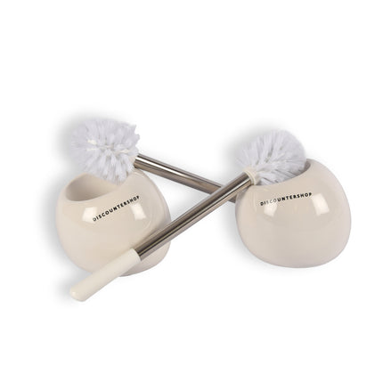 2 Toiletborstel en 2 Toiletborstelhouder | WC borstel | plastic& roestvrij staal& dolomite | Schoonmaakartikelen | Toiletgerei | Badkameraccessoire | 14.5x37.5 cm  