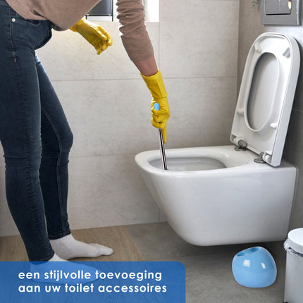 Toiletborstel | Toiletborstel Met Houder | Lichtblauw | Ronde | wc schoonmaken | Toilethouder | Toilet accessoires | 13cm*37cm 
