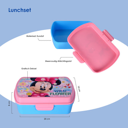 Broodtrommel Kind | Lunchtrommel | Met Bidon | Drinkfles | 500 ml | Lunchset | Met 3 Vakjes | kunstof/aluminium | 10cm*20cm*8cm 