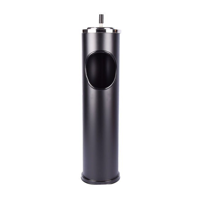 Zwarte RVS Prullenbak met Deksel - 60 CM Hoog - 15 CM Breed - 1240 Gram - Kantoor Keuken