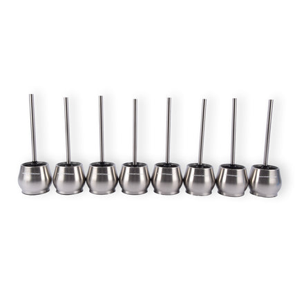 Premium Roestvrij Staal Toiletborstel Set | 8x WC Borstels met Sneldrogende Container en Stevig Handvat | Hygiënische Siliconen Borstels | Zilver | 10.5cm x 12m x 36cm