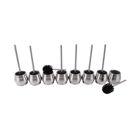 Premium Roestvrij Staal Toiletborstel Set | 8x WC Borstels met Sneldrogende Container en Stevig Handvat | Hygiënische Siliconen Borstels | Zilver | 10.5cm x 12m x 36cm