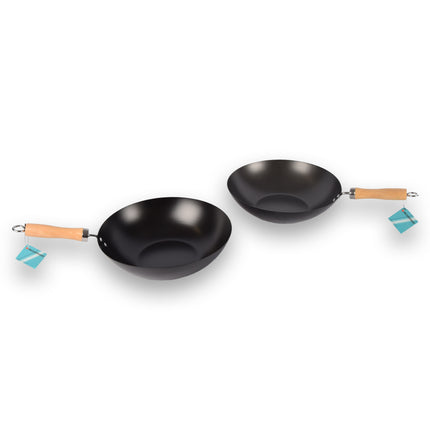 Stijlvolle Zwarte en Zilveren Koekenpannen met Anti-aanbaklaag voor Inductie - Set van 2 - RVS en Keramische Opties - 48cm x 30cm - Houten Handvat
