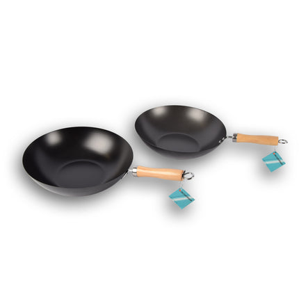 Stijlvolle Zwarte en Zilveren Koekenpannen met Anti-aanbaklaag voor Inductie - Set van 2 - RVS en Keramische Opties - 48cm x 30cm - Houten Handvat