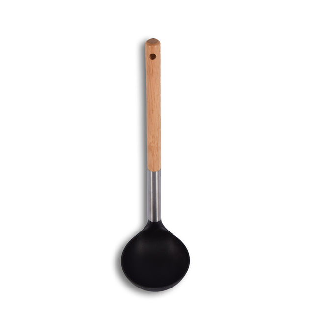 Soeplepel | Opscheplepel | Zilver & Zwart | Keukengerei | hout, RVS, nylon | Sauslepel | 31.5cm*9cm