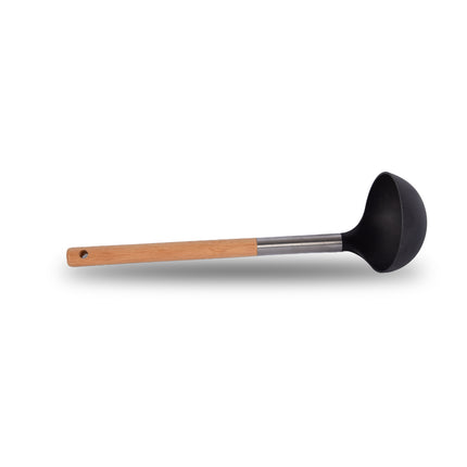 Soeplepel | Opscheplepel | Zilver & Zwart | Keukengerei | hout, RVS, nylon | Sauslepel | 31.5cm*9cm