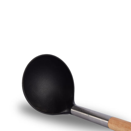 Soeplepel | Opscheplepel | Zilver & Zwart | Keukengerei | hout, RVS, nylon | Sauslepel | 31.5cm*9cm