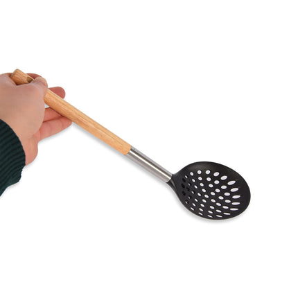 Schuimspaan | Frituurspaan | Schuimlepel | rvs | zwart | groot | 99 g | Keukengerei | 34cm lengte 