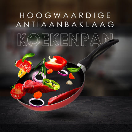 Koekenpan | koekenpannen | Aluminium | ZWART/ROOD | inductie kookplaat | Rond | 1 liter | Wokpan | 270 g | Koekenpan voor inductie | 20xH4,5cm