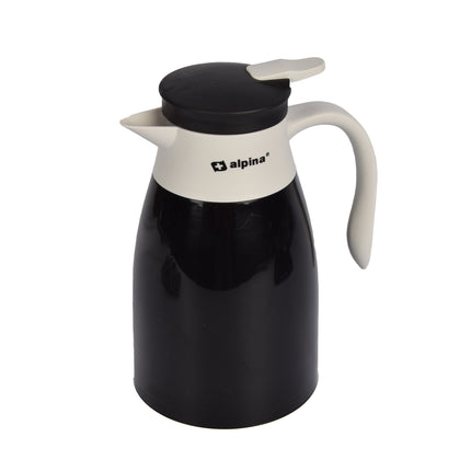 Zwarte en witte Kunststof Thermosfles 1 Liter - Isoleerfles met Metalen Deksel - 14x24x9 cm