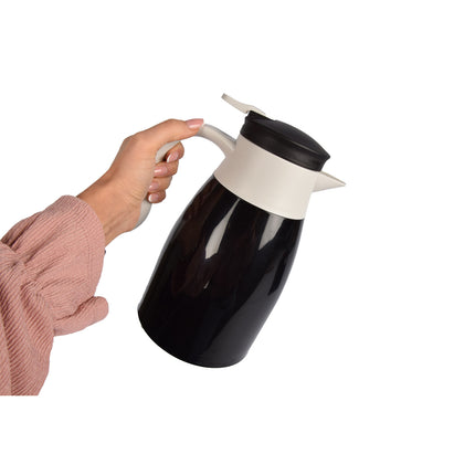 Zwarte en witte Kunststof Thermosfles 1 Liter - Isoleerfles met Metalen Deksel - 14x24x9 cm