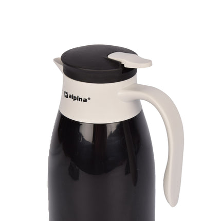 Zwarte en witte Kunststof Thermosfles 1 Liter - Isoleerfles met Metalen Deksel - 14x24x9 cm