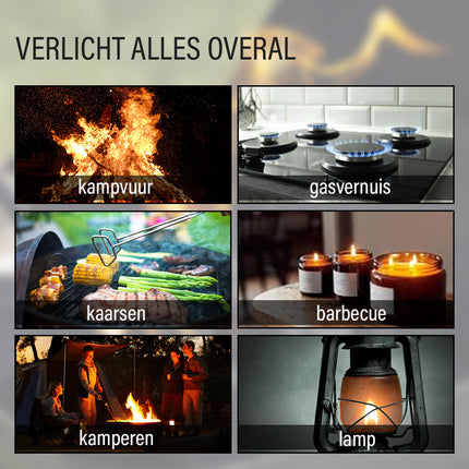 Gasaansteker 26 cm Geel - Navulbare Keukenaansteker met Kinderslot - Voor Kaarsen - BBQ- Keuken en Kamperen
