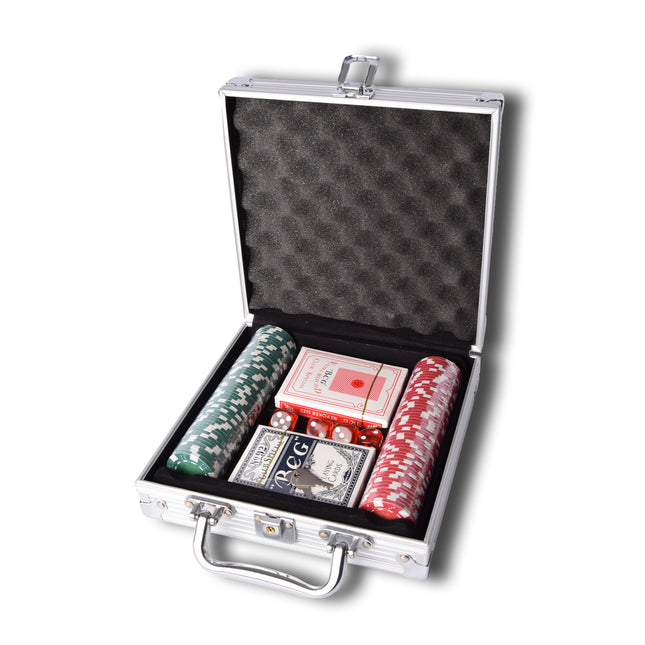 Pokerset | Pokerchips | pokeren | met aluminum koffer | Met 5 dobbelstenen | 100 poker chips