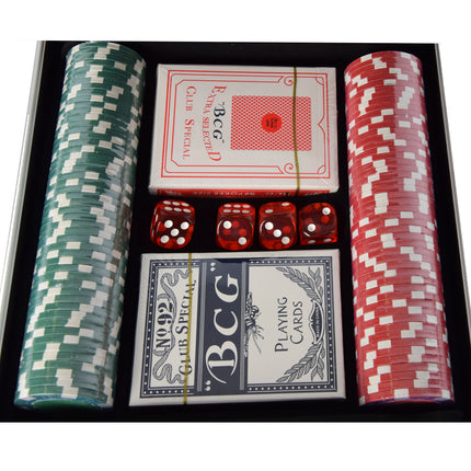 Pokerset | Pokerchips | pokeren | met aluminum koffer | Met 5 dobbelstenen | 100 poker chips