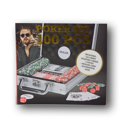 Pokerset | Pokerchips | pokeren | met aluminum koffer | Met 5 dobbelstenen | 100 poker chips