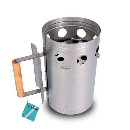 Houtskoolstarter voor BBQ | Navulbaar | Metaal en Hout | Zilver | 874 gm | 16.7 cm x 27.5 cm