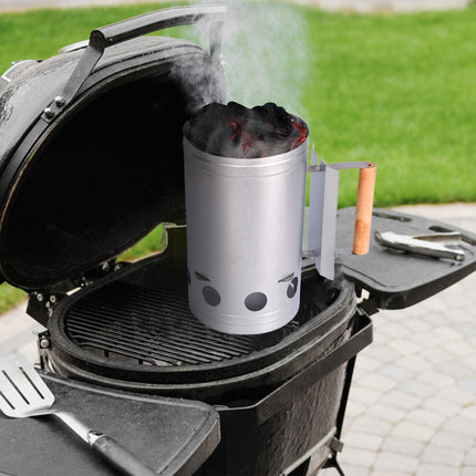 Houtskoolstarter voor BBQ | Navulbaar | Metaal en Hout | Zilver | 874 gm | 16.7 cm x 27.5 cm