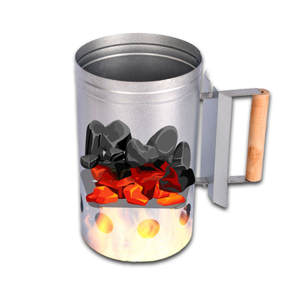 Houtskoolstarter voor BBQ | Navulbaar | Metaal en Hout | Zilver | 874 gm | 16.7 cm x 27.5 cm
