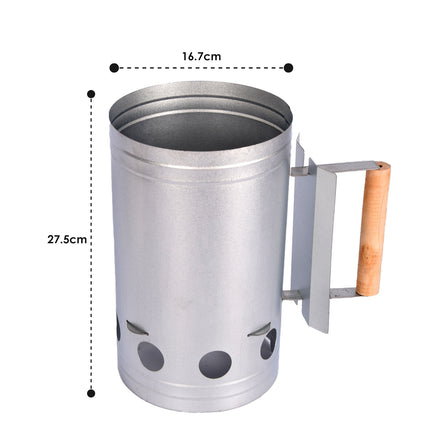 Houtskoolstarter voor BBQ | Navulbaar | Metaal en Hout | Zilver | 874 gm | 16.7 cm x 27.5 cm