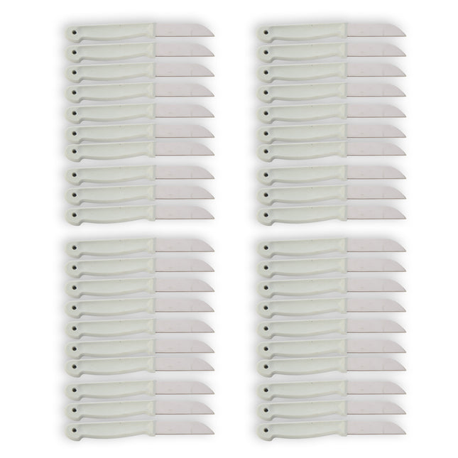 Set van 40 Schilmesjes - Inclusief Koksmessen en Keukenmessen - Wit - Gemaakt van Roestvrij Staal en Kunststof - Afmetingen: 16x1x0.8cm