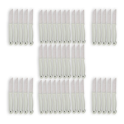 Uitgebreide Set van 50 Witte Messen: Schilmesjes, Koksmessen, Keukenmessen - Roestvrij Staal en Kunststof, 16x1x0.8 cm.