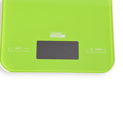 Prachtige groene digitale keukenweegschaal - RVS en glas - Weegt van 2g tot 5kg - Wordt geleverd met 2 lithiumbatterijen 