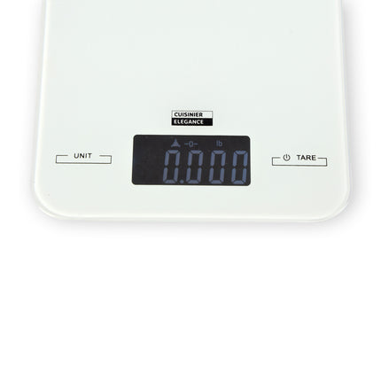 Stijlvolle Digitale Keukenweegschaal - Wit RVS/Glas - 2g-5kg Meetbereik - Batterijen Inbegrepen