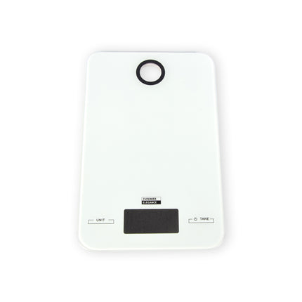 Stijlvolle Digitale Keukenweegschaal - Wit RVS/Glas - 2g-5kg Meetbereik - Batterijen Inbegrepen