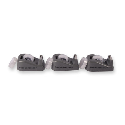 Grijze Plakbandhouder Set - 3 Stuks met 6 Rollen van 12m - Afmetingen: 10cm x 5.5cm x 4cm